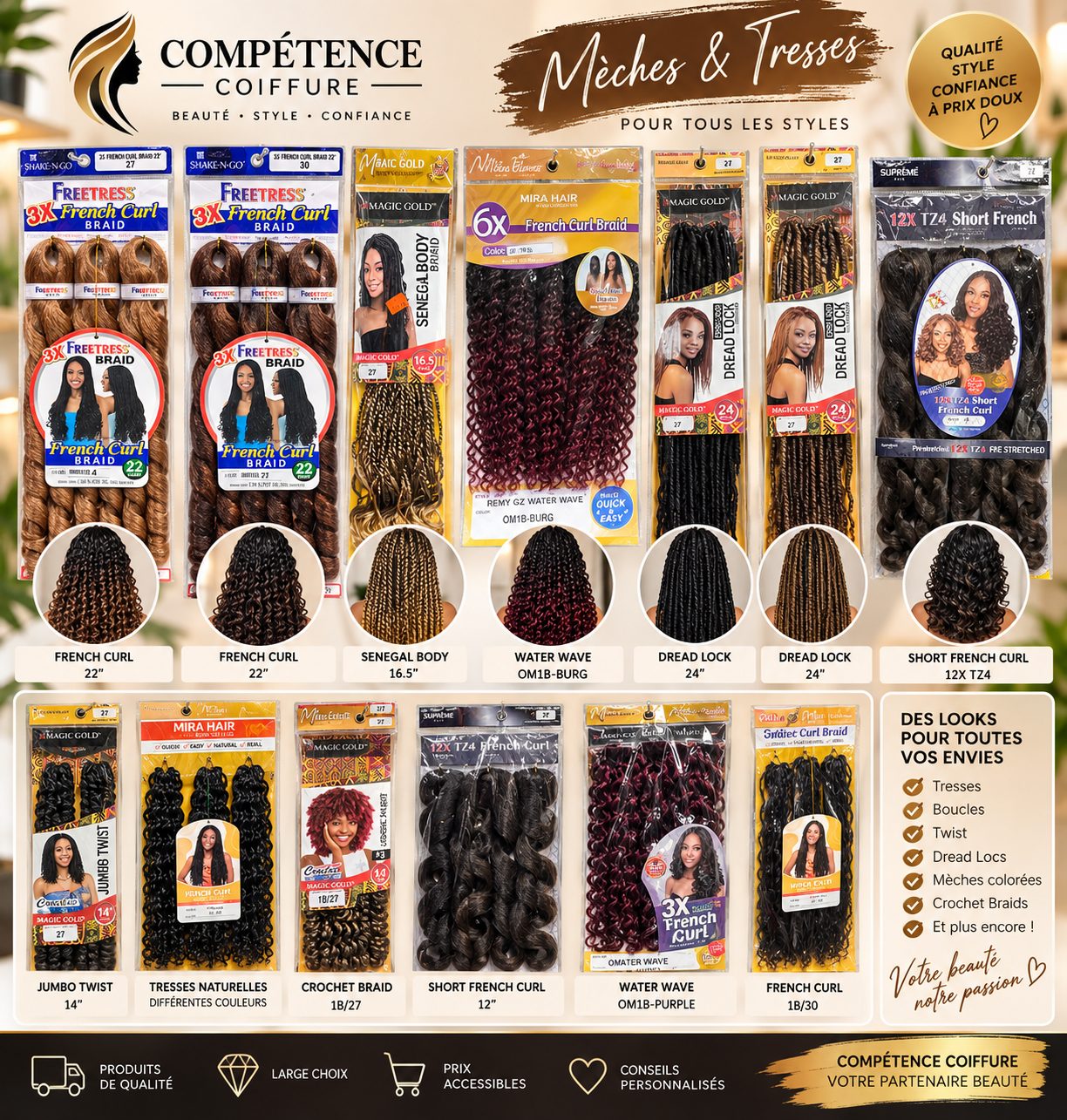 Catalogue des mèches et tresses disponibles